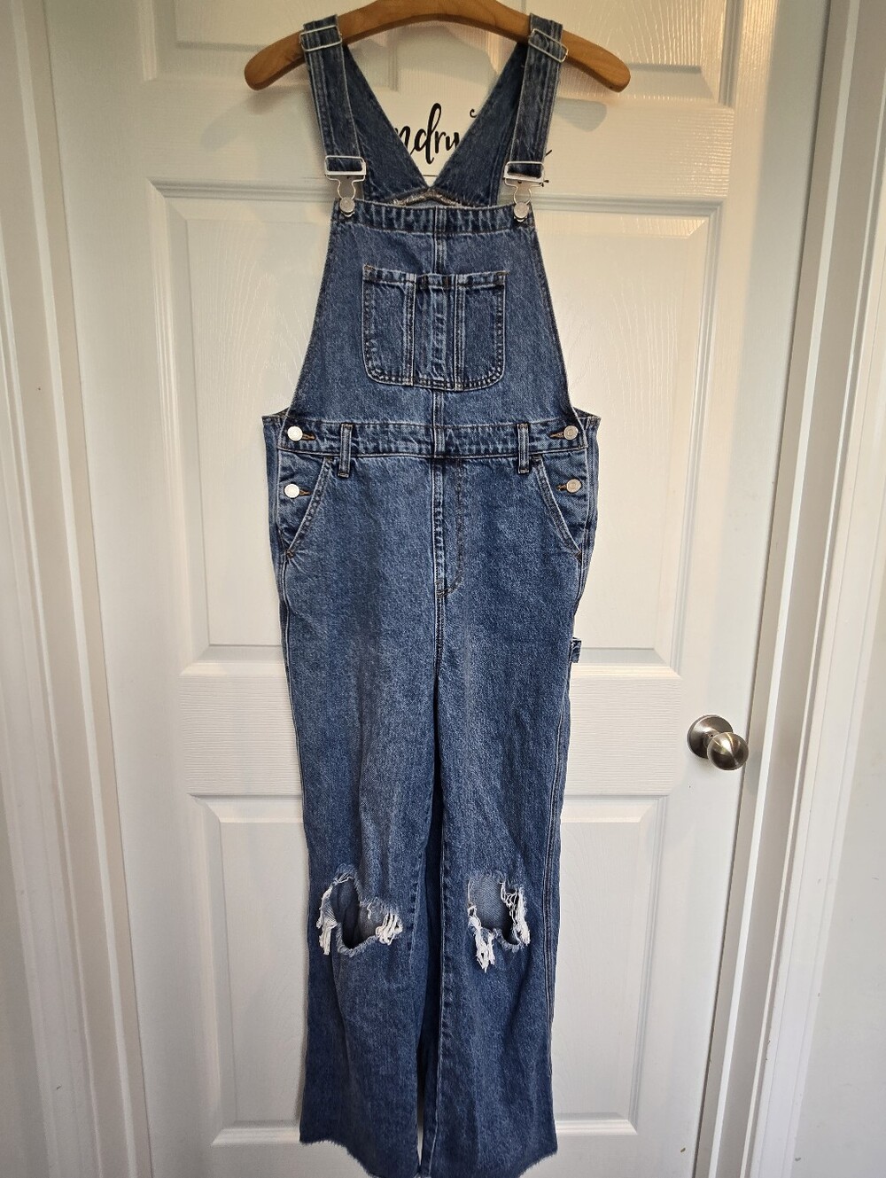 Pacsun Overalls Women's Small Denim Wide Leg Distressed Bibs Y2k 90s